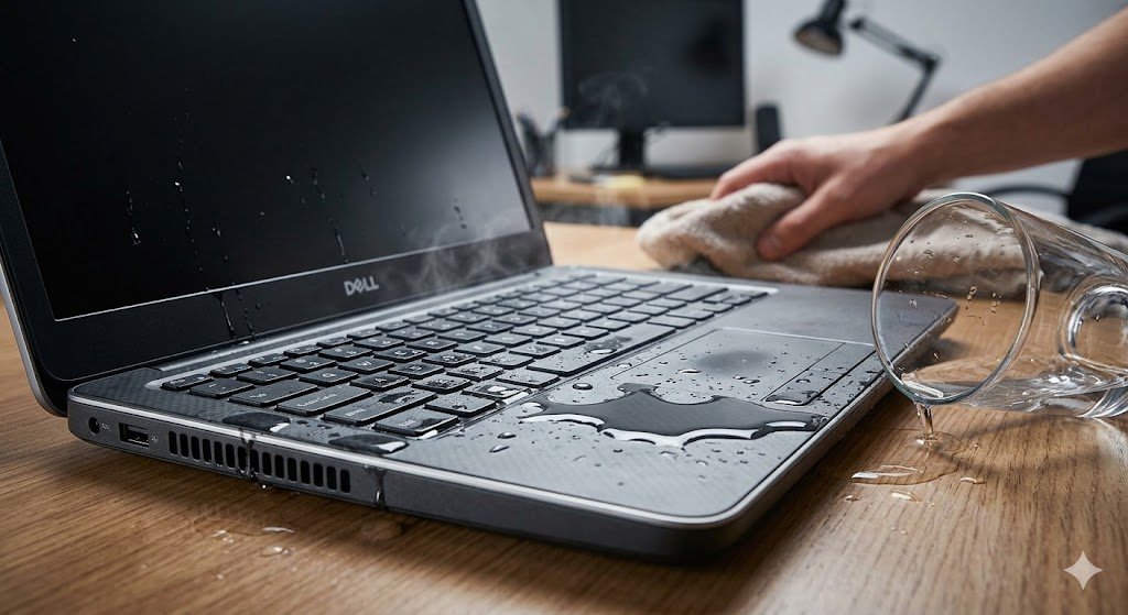 spilled water on laptop
